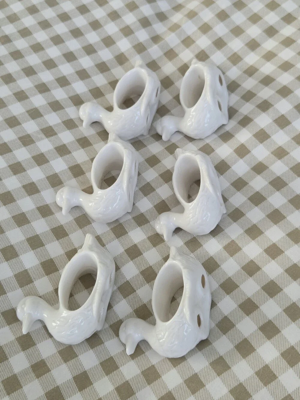 Vintage Set Of 6 White Ceramic / Porcelain Duck Napkin Rings